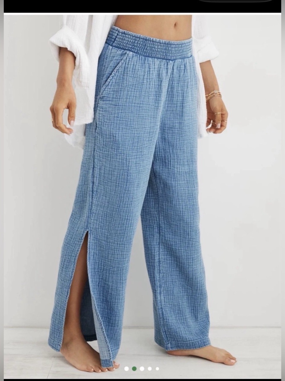 Aerie Wide Leg Cotton Gauze Side Slit Coastal Beachy Pants , M - Picture 3 of 11